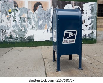 New York, USA - June 19, 2019: Image Of A United States Postal Service Mailbox In Manhattan.