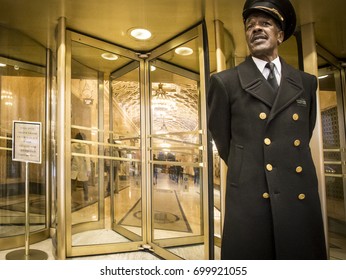 NEW YORK (USA) - JUNE 2015: Portrait Of A Doorman Outside A Building In Midtown Manhattan