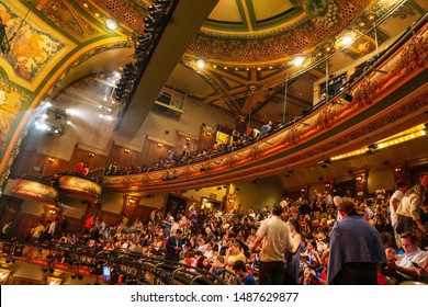 NEW YORK, USA - JUNE 2016: People visit the new Amsterdam Theatre, a Broadway theatre located at 214 West 42nd Street between Seventh and Eighth Avenues in the Theater District of Manhattan
