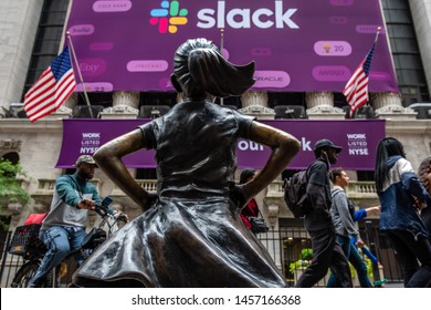 New York, USA - June 21, 2019:  Bronze Statue 