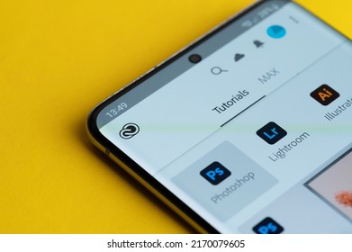 New York, USA - June 21, 2022: Adobe Creative Cloud Apps On Smartphone Screen Close Up View
