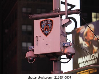 New York, USA - June 22, 2019: Image Of An NYPD Security Camera On Times Square.