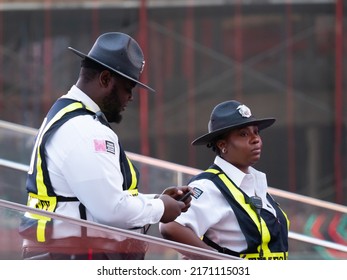 New York, USA - June 23, 2019: Image Of 2 Times Square Alliance Public Safety Officers.