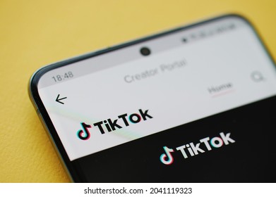 New York, USA - June 24 2021: TikTok Creator Portal Service On Smartphone Screen Close Up