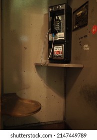 New York, USA - June 24, 2019: Image of an old telephone booth in the New York Public Library.