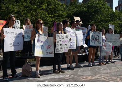 New York, New York USA - June 24 2022: Abortion Rights Protestors with Signs at Washington Square Park in New York City after Roe v. Wade was Overturned