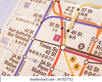 NEW YORK, USA - JUNE 25, 2008: Subway Map Of The New York Underground Lines Vintage