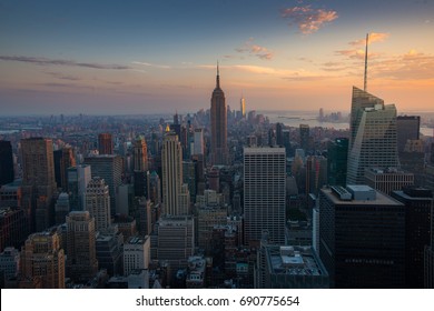 NEW YORK, USA- JUNE 26, 2016: Arial View Of New York City During The Sunset From Top Of The Rock.