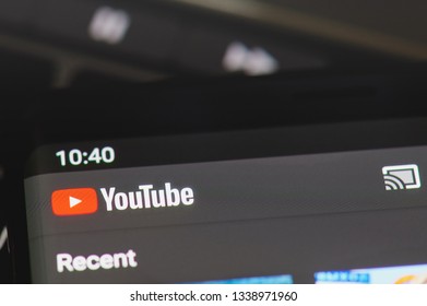 New York, USA - March 14, 2019: Youtube Recent Videos On Smartphone Screen Close Up