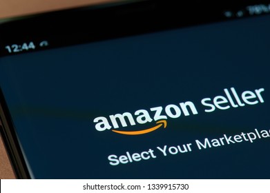 New York, USA - March 15, 2019: Amazon Seller Application On Smartphone Screen Close Up View