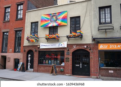 New York, New York / USA - March 15, 2019: Exterior View Of The Stonewall Inn, A Gay Bar In The Greenwich Village, Manhattan, NYC