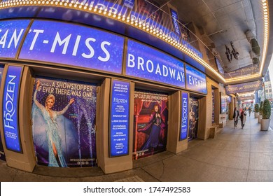 NEW YORK, USA - MARCH 8, 2020: Exterior Of The The St. James Theatre Located At 246 W 44th St, Manhattan. It Is A Broadway Theatres, Designed By Architects Warren And Wetmore, It Opened In 1927.