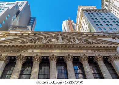 NEW YORK, USA - MARCH 9, 2020: Facade Of The New York Stock Exchange On Wall Street, Manhattan.