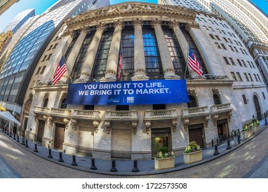 NEW YORK, USA - MARCH 9, 2020: Facade Of The New York Stock Exchange On Wall Street, Manhattan.