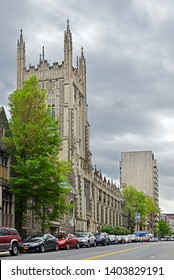 NEW YORK, USA - MAY 10, 2019: Union Theological Seminary And Barnard College. Claremont Avenue, Broadway, Manhattan