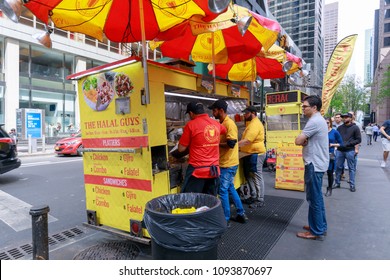 New York, USA - May 12, 2018 : The Halal Guys, Street Food In New York City