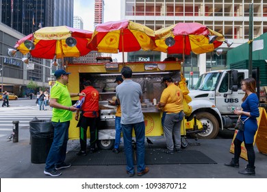 New York, USA - May 12, 2018 : The Halal Guys, Street Food In New York City