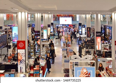 NEW YORK, USA - MAY 12, 2019: Macy's Herald Square. Cosmetics and  Fragrances department on ground floor
