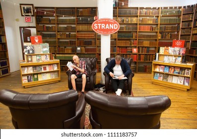 New York, USA - May 2, 2018: People Reading Books In Strand Library Of Manhattan