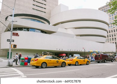 NEW YORK, USA - MAY 2017: Exterior view of the Solomon R. Guggenheim Museum, designed by architect Frank Lloyd Wright, in New York city.