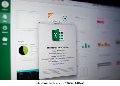 New York, USA - May 25, 2018: Microsoft Excel Menu On Laptop Screen Close Up