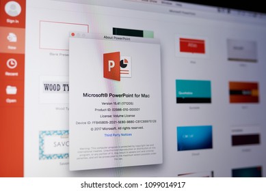 New York, USA - May 25, 2018: Microsoft Powerpoint Menu On Laptop Screen Close Up