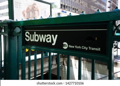 New York / USA - May 30 2019: New York Subway Signboard