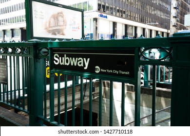 New York / USA - May 30 2019: New York Subway Signboard