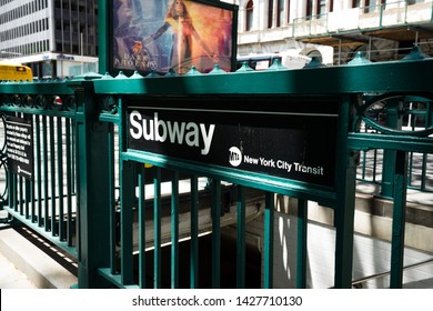 New York / USA - May 30 2019: New York Subway Signboard