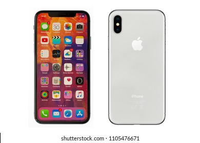 New York, USA- May 30,2018 Front and rear view of iPhone X, This is the newest product of Apple with 5.8 inch display. Unlocking of the phone is possible only detection of the owner's face. - Shutterstock ID 1105476671
