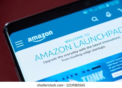 New york, USA - November 1, 2018: Amazon launchpad  app menu on smartphone screen close up view