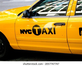 New York, USA - November 2009: Close Up Of The Side Of A New York Yellow Taxi Cab