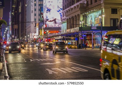 New York, USA, November 2016: Night Scene In Front Of Madison Square Garden, 7th Avenue In New York