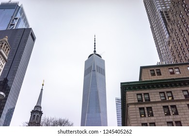 New York ,USA, November 30, 2018: Smoke On The Roof Of The World Trade Center In New York