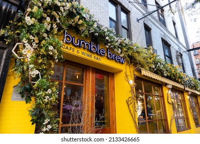 New York, New York USA - November 5 2021: Bumble Brew Cafe And Wine Bar Exterior In Nolita Of New York City