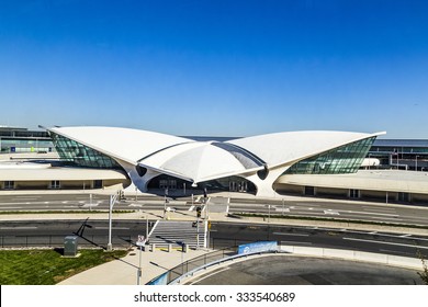 NEW YORK- USA, OCT 20,, 2015: Areal view of the historic TWA Flight Center and JetBlue Terminal 5 at John F Kennedy International Airport in New York ..