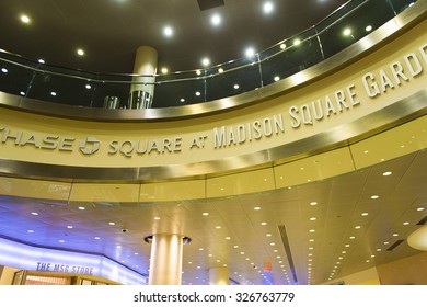 NEW YORK, USA - OCT 8, 2015: Interior Of The  Madison Square Garden, New York City. MSG Is The Arena For Basketball, Ice Hockey, Pro Wrestling, Concerts And Boxing.