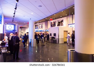 NEW YORK, USA - OCT 8, 2015: Food Court At The Madison Square Garden, New York City. MSG Is The Arena For Basketball, Ice Hockey, Pro Wrestling, Concerts And Boxing.