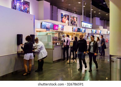 NEW YORK, USA - OCT 8, 2015: Food Court At The Madison Square Garden, New York City. MSG Is The Arena For Basketball, Ice Hockey, Pro Wrestling, Concerts And Boxing.