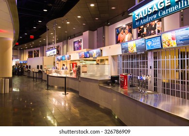 NEW YORK, USA - OCT 8, 2015: Food Court At The Madison Square Garden, New York City. MSG Is The Arena For Basketball, Ice Hockey, Pro Wrestling, Concerts And Boxing.