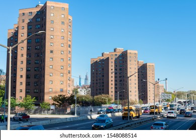 New York, New York / USA - October 21 2019: FDR Drive On The Lower East Side In New York City With Public Housing Buildings