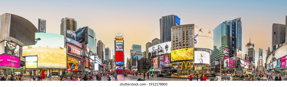 New York, USA - October 21, 2015:  Times Square, featured with Broadway Theaters and huge number of LED signs, is a symbol of New York City and the United States.