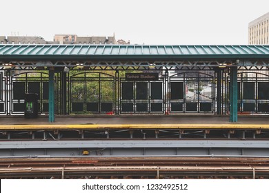NEW YORK, USA - OCTOBER 28, 2018: Empty Platform At Yankee Stadium Subway Station In Bronx, New York