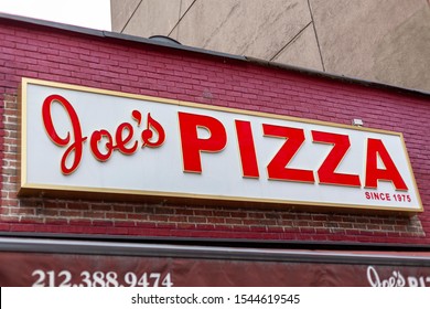 New York, New York, USA - October 28, 2019: Sign Over Joe's Pizza On 14th Street.