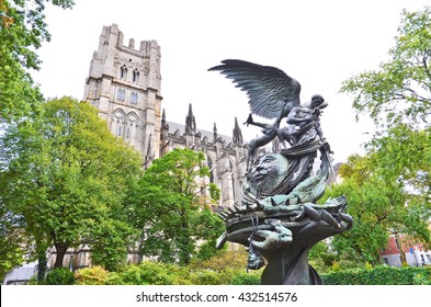 New York, USA - October 9 : View Of The Statue Outside The Cathedral Of Saint John The Divine In New York City On October 9, 2013.