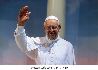 NEW YORK, USA - SEP 16, 2017: Pope Francisc, Madame Tussauds NY Wax Museum.