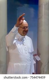 NEW YORK, USA - SEP 16, 2017: Pope Francisc, Madame Tussauds NY Wax Museum.