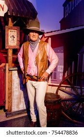 NEW YORK, USA - SEP 16, 2017: John Wayne,  an American actor and filmmaker, Madame Tussauds NY wax museum.