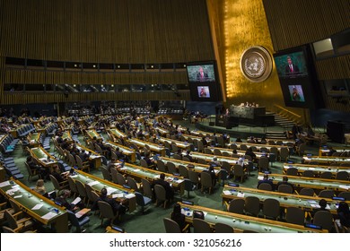 NEW YORK, USA - Sep 27, 2015: President Of Ukraine Poroshenko Petro Delivers His Speech At The UN Sustainable Development Summit In New York