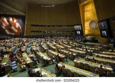 NEW YORK, USA - Sep 27, 2015: President Of Ukraine Poroshenko Petro Delivers His Speech At The UN Sustainable Development Summit In New York